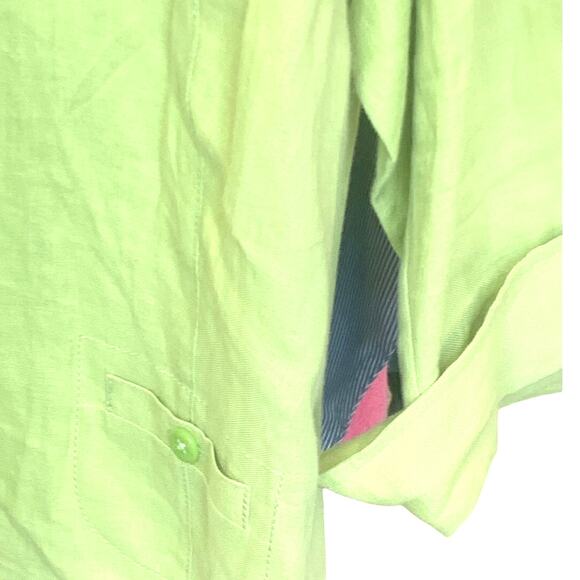 Talbots Linen Button Up Top 18W Green Cuffed Sleeves V Neck 100% Linen Pockets - Picture 4 of 7